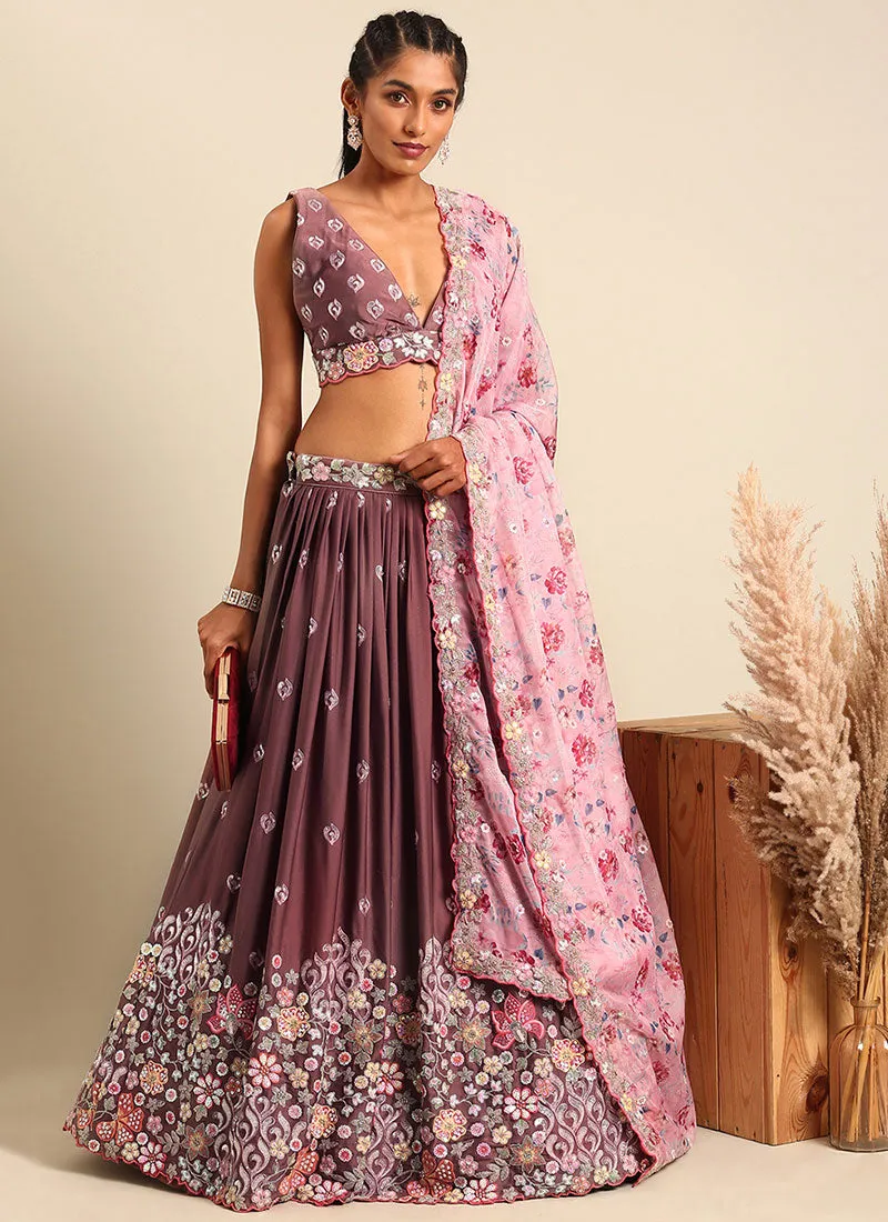 Rose Pink Multi Embroidery Wedding Lehenga Choli