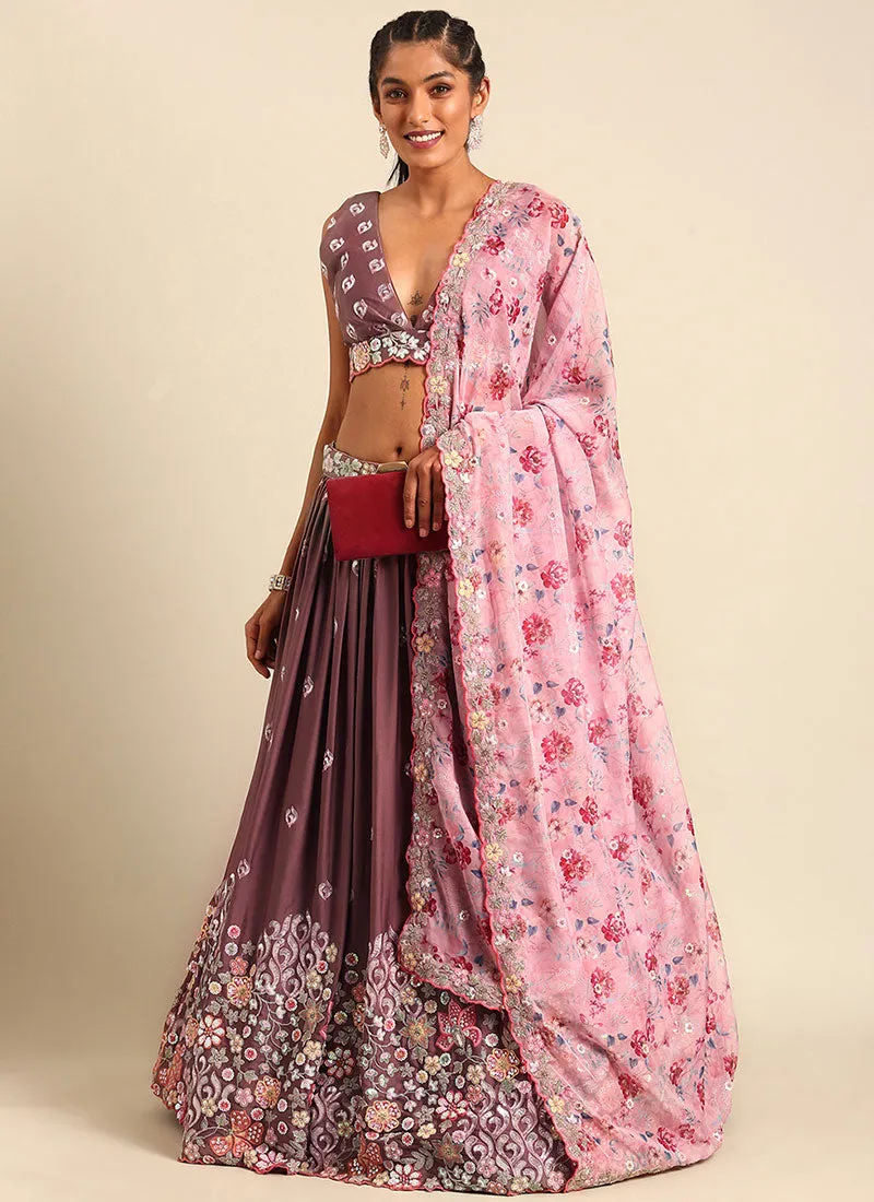 Rose Pink Multi Embroidery Wedding Lehenga Choli