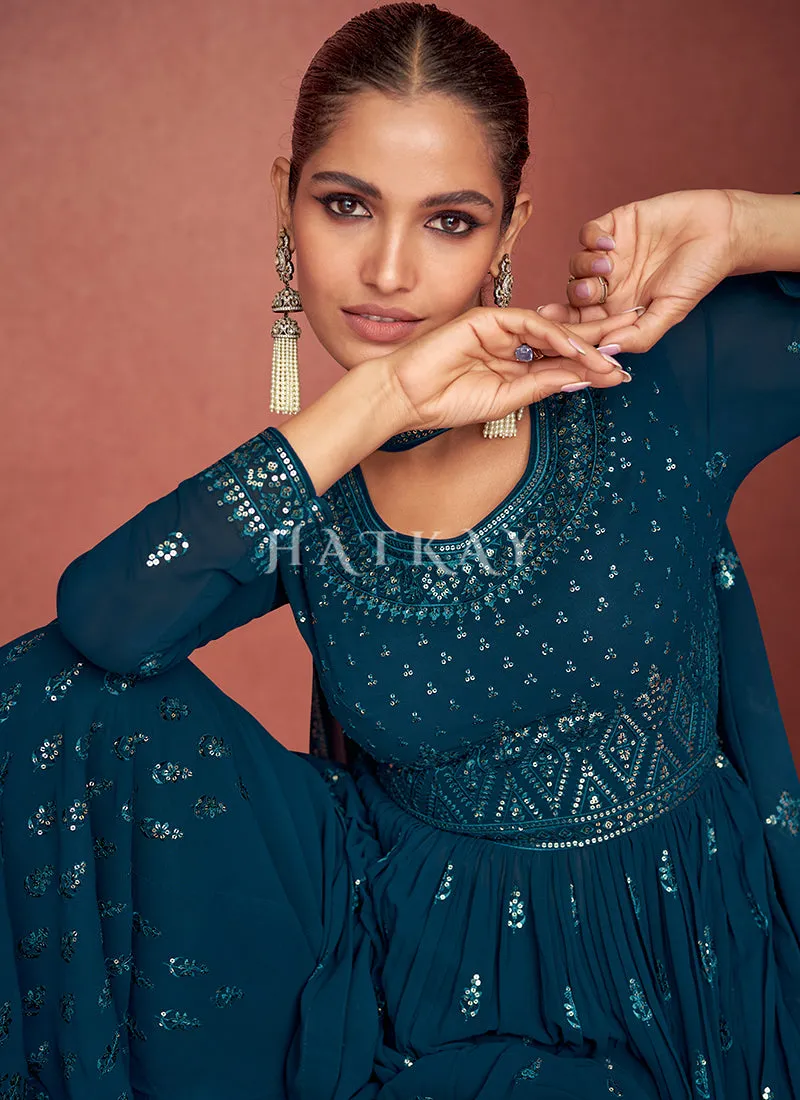 Royal Blue Sequence Embroidery Traditional Palazzo Suit