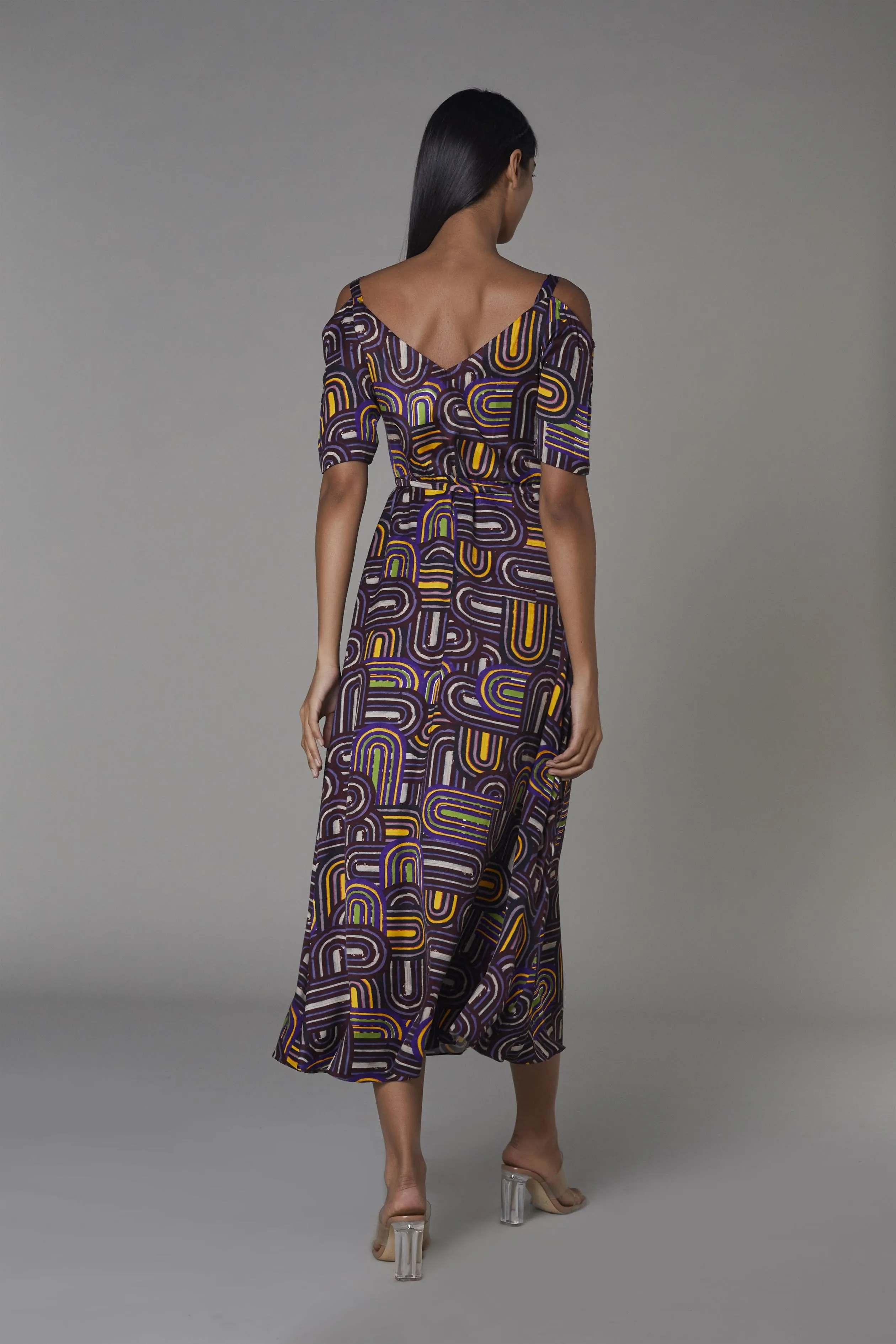 Saaksha & KinniÂ    I   Purple semi circle print summer frock with sleeves Satin Purple SS22138