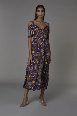 Saaksha & KinniÂ    I   Purple semi circle print summer frock with sleeves Satin Purple SS22138