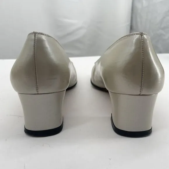 Salvatore Ferragamo Size 6.5 Porcellana Pumps Large Silver Buckle Block Heels