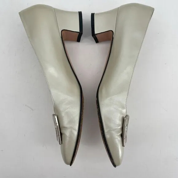 Salvatore Ferragamo Size 6.5 Porcellana Pumps Large Silver Buckle Block Heels