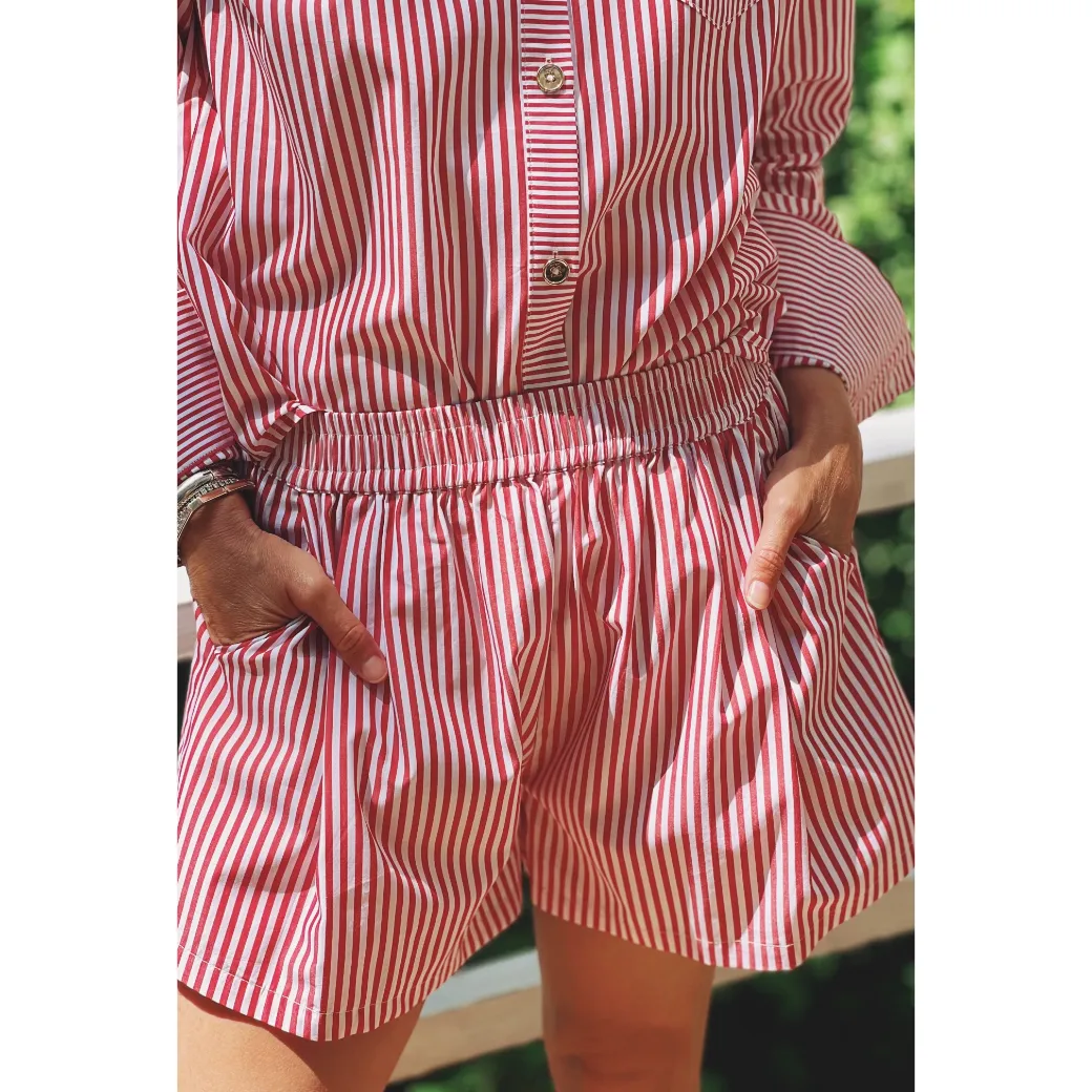 SAMPLE - Mel Mixed Button Down Shirt - Red Stripe