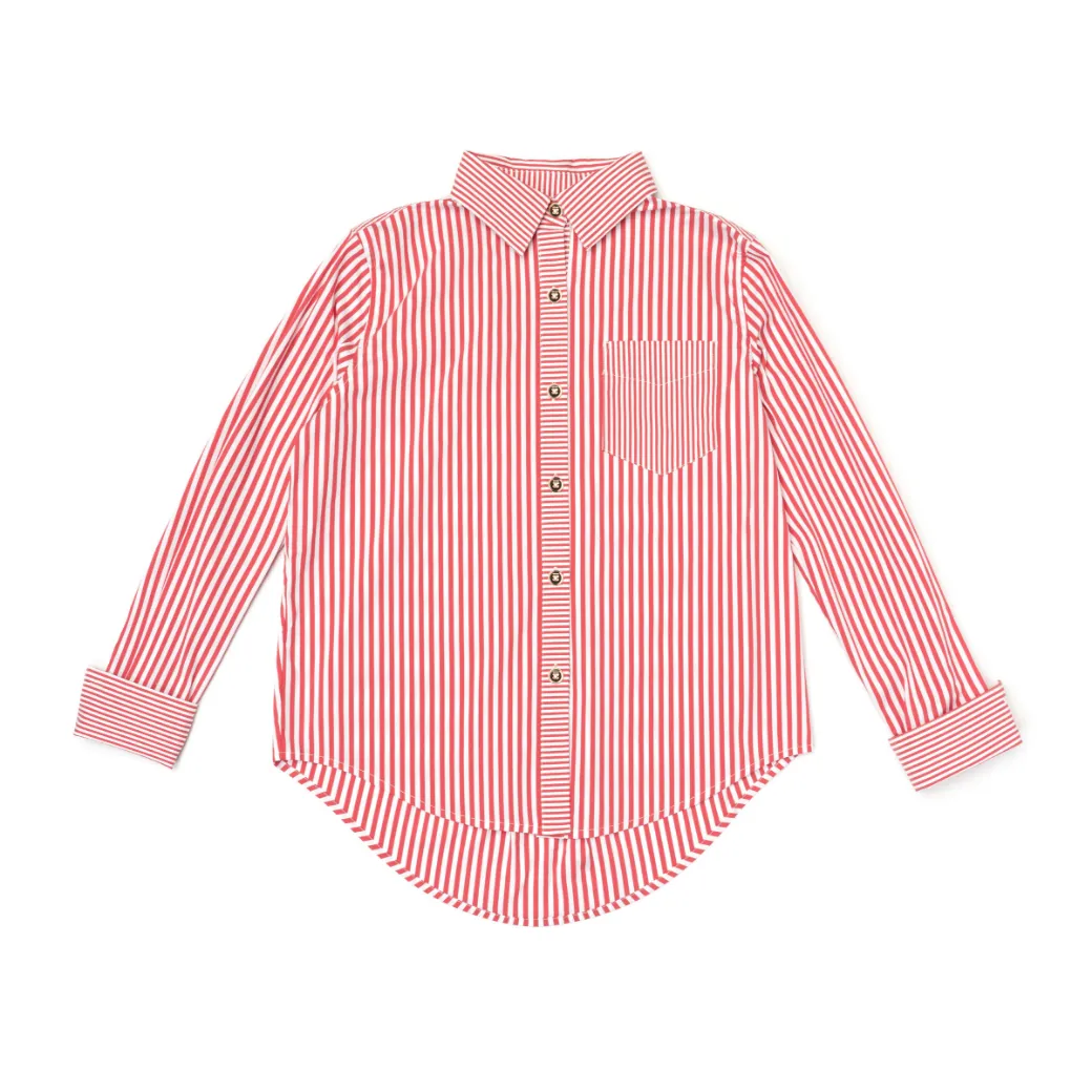 SAMPLE - Mel Mixed Button Down Shirt - Red Stripe