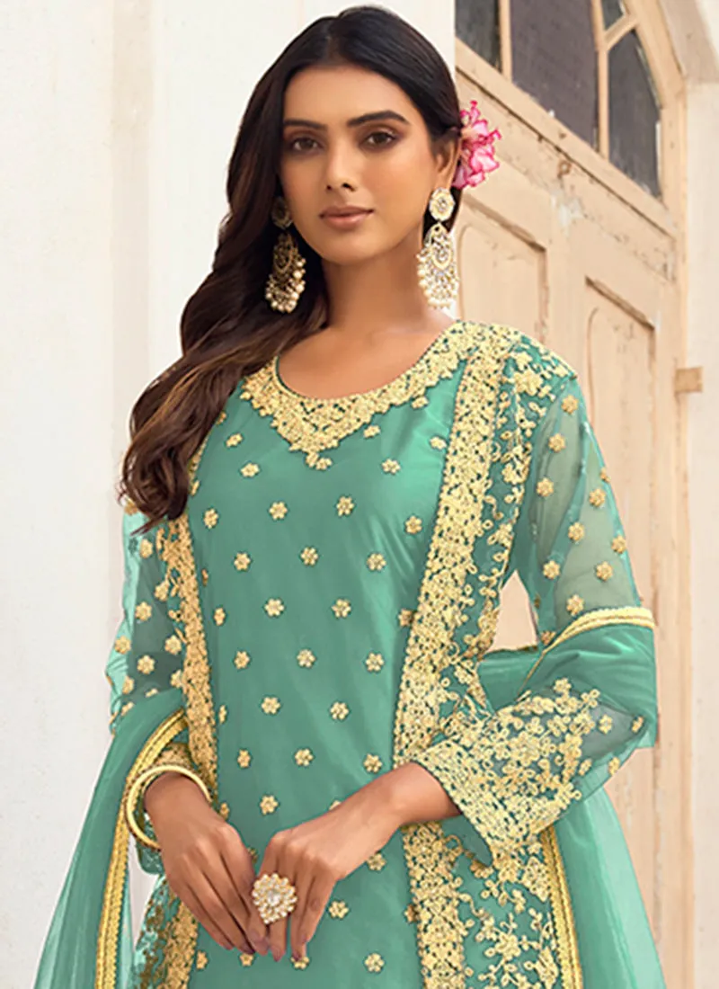 Sea Green Embroidery Pakistani Pant Style Suit
