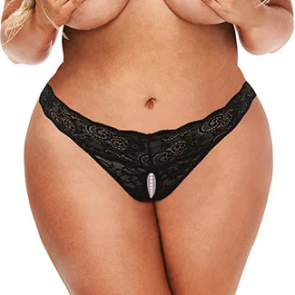 Secret Kisses Lace and Pearls Crotchless Panties