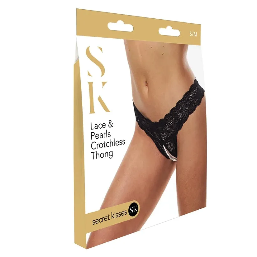 Secret Kisses Lace and Pearls Crotchless Panties