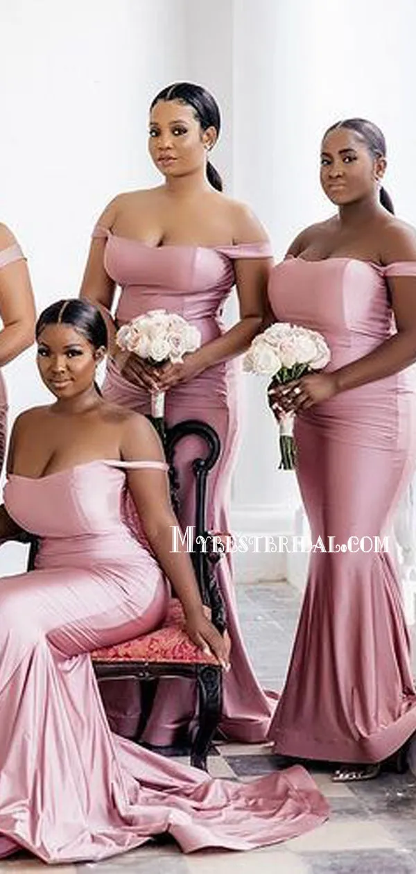 Sexy Mermaid Off-shoulder Soft Satin Long Bridesmaid Dresses, BDS0173