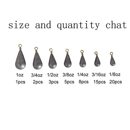 Shaddock Fishing 54pcs/Box Assorted Bell/Bass Casting Sinkers Weights Kit Saltwater Fishing Weights-Total 13OZ in A Handy Box