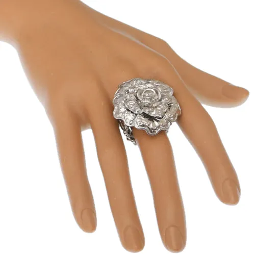 Silver Flower Metal Stretch Ring
