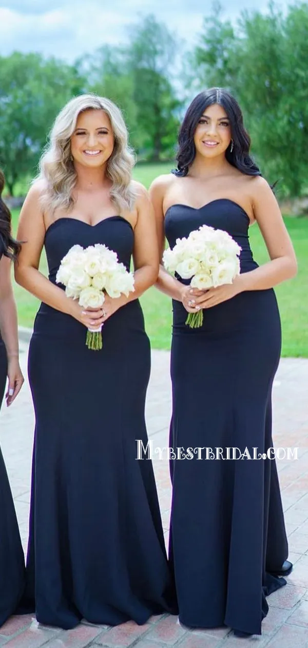 Simple Sweetheart Mermaid Navy Blue Long Cheap Bridesmaid Dresses, BDS0134