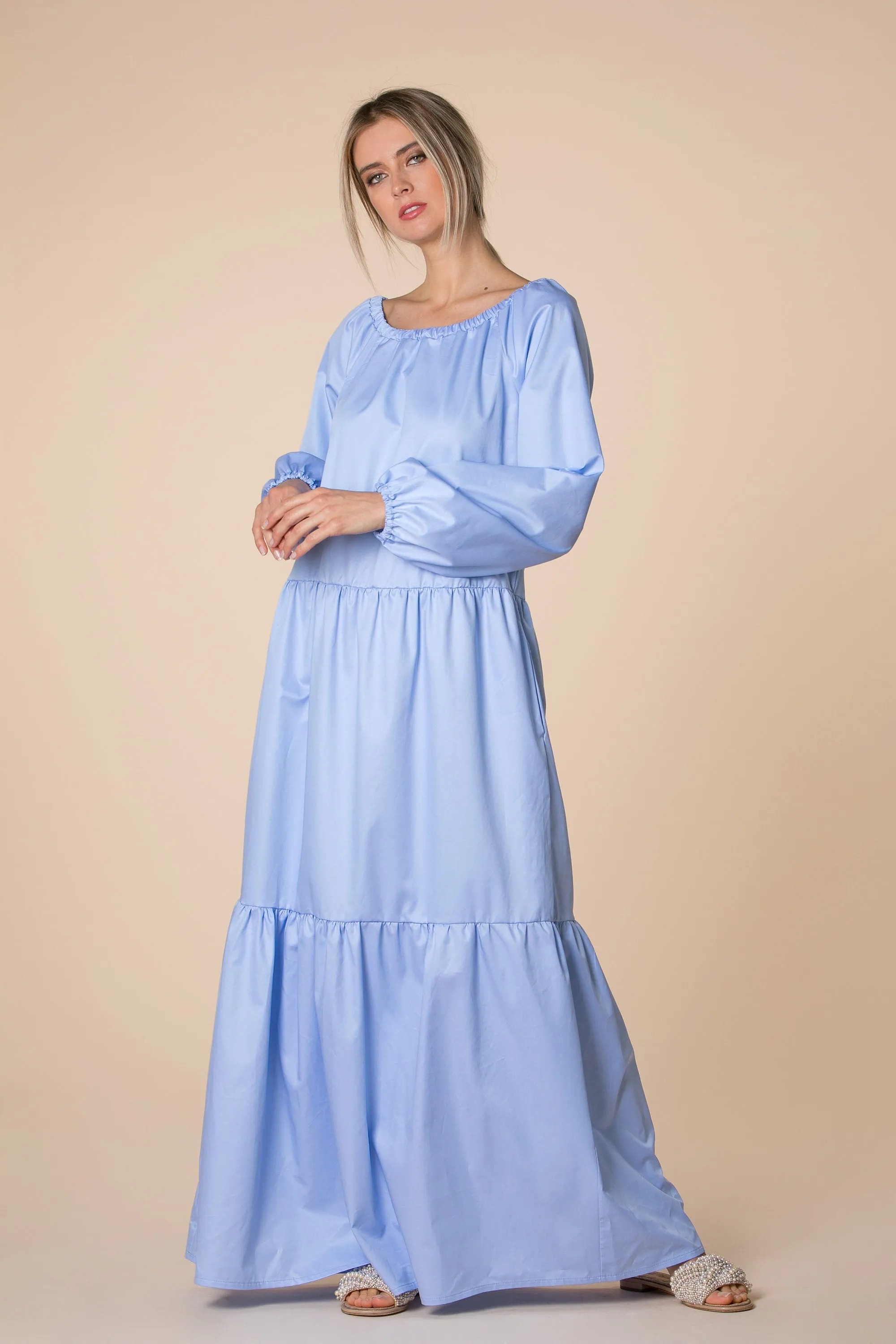 Sky Blue Dress, Blue Maxi Dress, Sky Blue Maternity Dress, Loose Maxi Dress, Boho Dress, Ruffle Dress, Long Sleeve Dress, Plus Size Dress