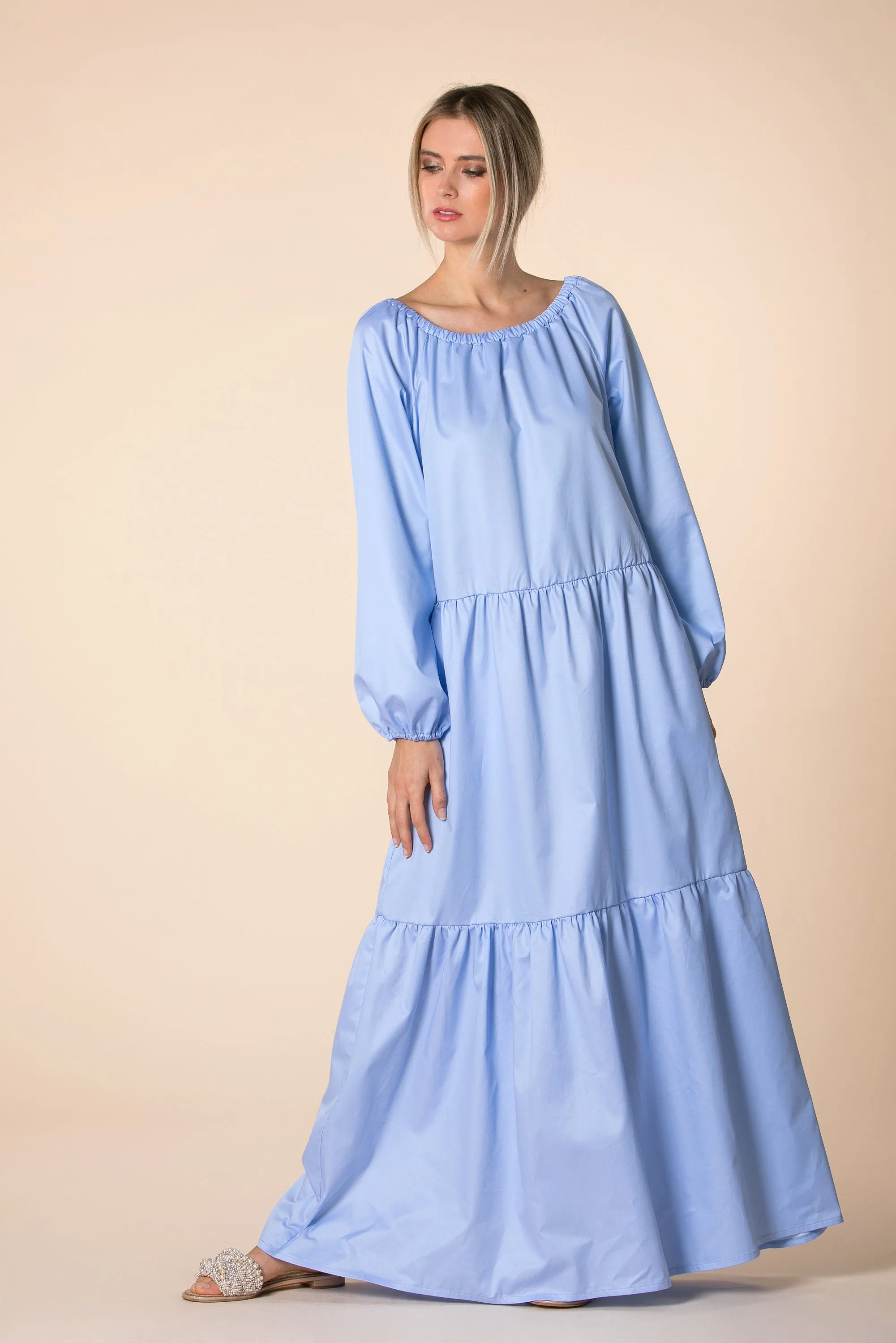 Sky Blue Dress, Blue Maxi Dress, Sky Blue Maternity Dress, Loose Maxi Dress, Boho Dress, Ruffle Dress, Long Sleeve Dress, Plus Size Dress