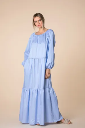 Sky Blue Dress, Blue Maxi Dress, Sky Blue Maternity Dress, Loose Maxi Dress, Boho Dress, Ruffle Dress, Long Sleeve Dress, Plus Size Dress