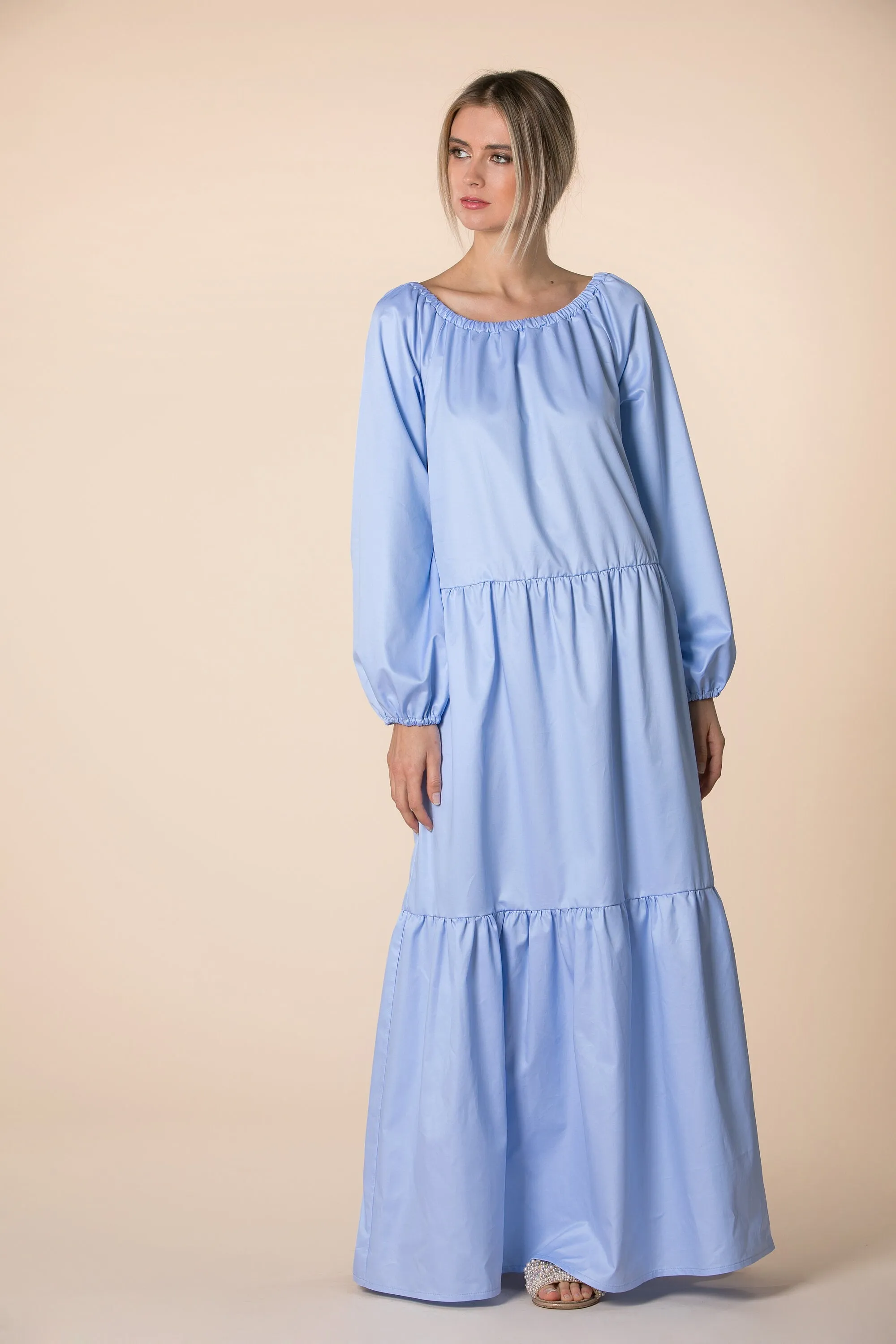 Sky Blue Dress, Blue Maxi Dress, Sky Blue Maternity Dress, Loose Maxi Dress, Boho Dress, Ruffle Dress, Long Sleeve Dress, Plus Size Dress