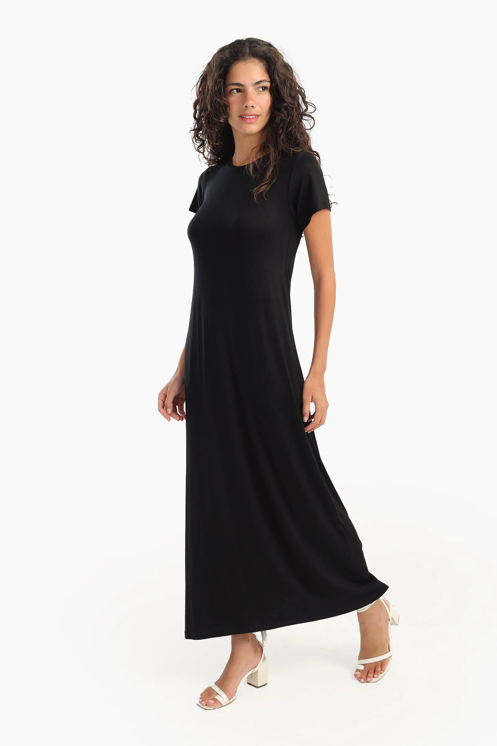 Solid Pattern Midi Dress