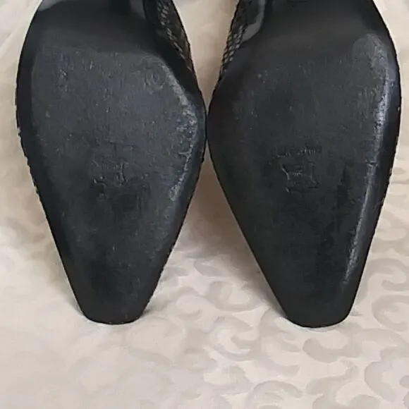 St John Sling back heels Black Satin with Sparkling Paillettes size. 9.5B