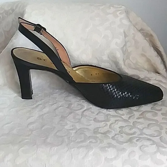 St John Sling back heels Black Satin with Sparkling Paillettes size. 9.5B