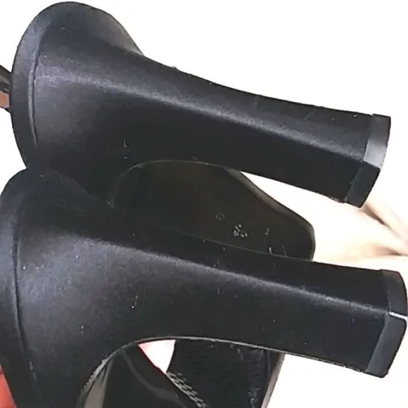 St John Sling back heels Black Satin with Sparkling Paillettes size. 9.5B
