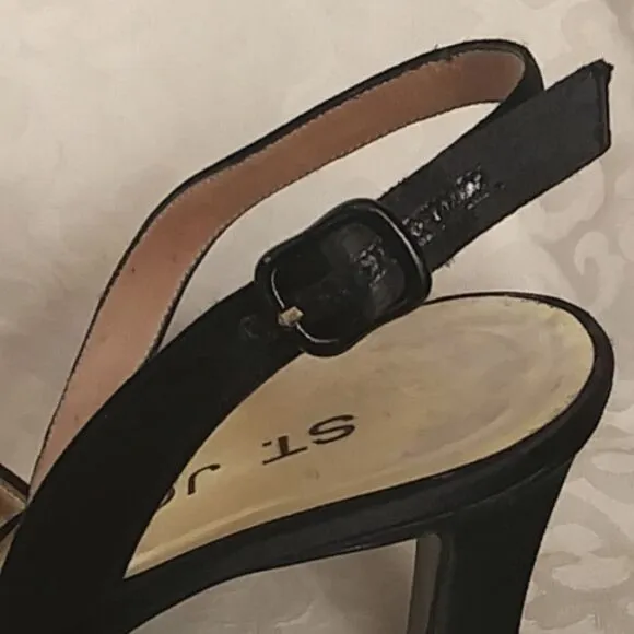 St John Sling back heels Black Satin with Sparkling Paillettes size. 9.5B