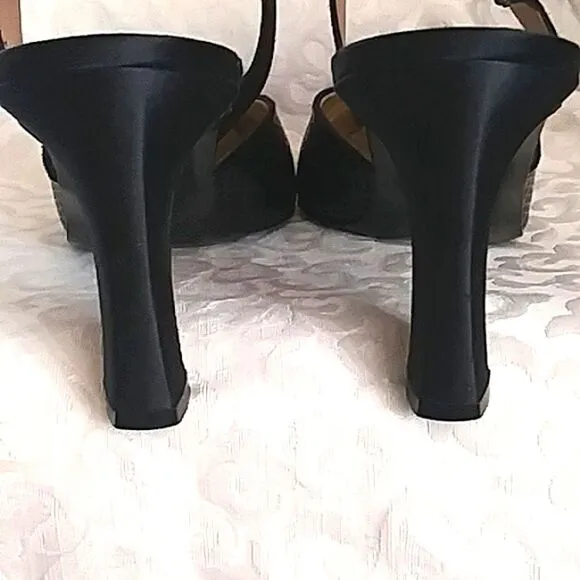 St John Sling back heels Black Satin with Sparkling Paillettes size. 9.5B