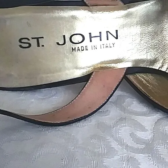 St John Sling back heels Black Satin with Sparkling Paillettes size. 9.5B