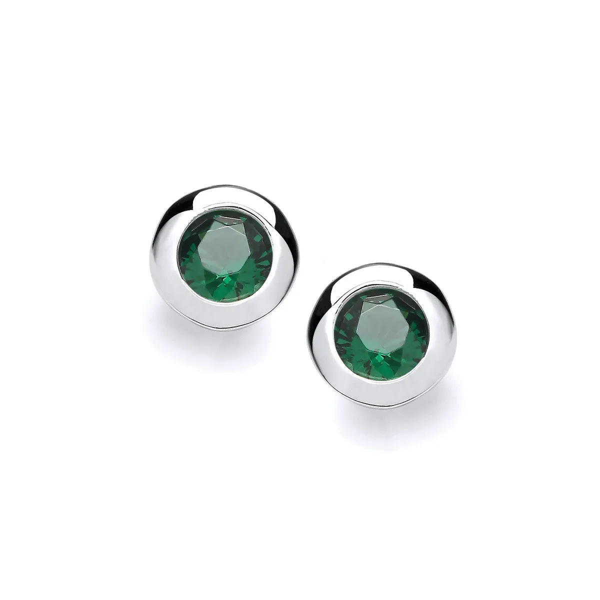Sterling Silver & Emerald Cubic Zirconia Solitaire 4mm Stud Earrings