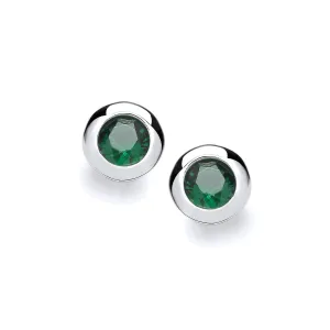 Sterling Silver & Emerald Cubic Zirconia Solitaire 4mm Stud Earrings