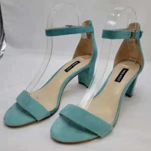 Suede Turquoise Nine West ankle strap block heels 2.5&quot;