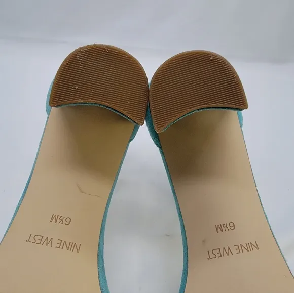 Suede Turquoise Nine West ankle strap block heels 2.5&quot;