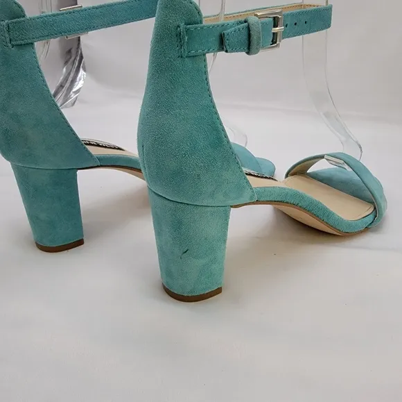 Suede Turquoise Nine West ankle strap block heels 2.5&quot;