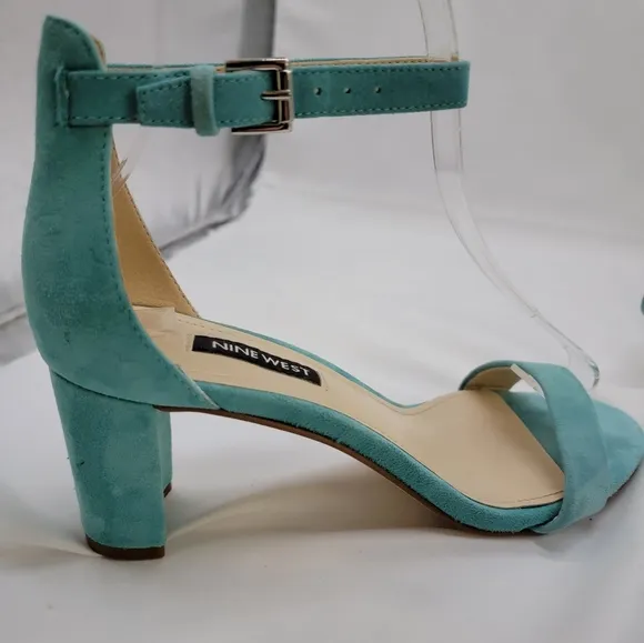 Suede Turquoise Nine West ankle strap block heels 2.5&quot;
