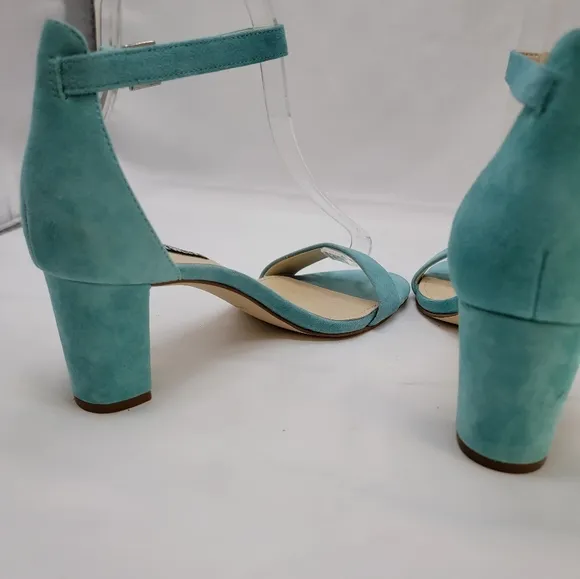 Suede Turquoise Nine West ankle strap block heels 2.5&quot;