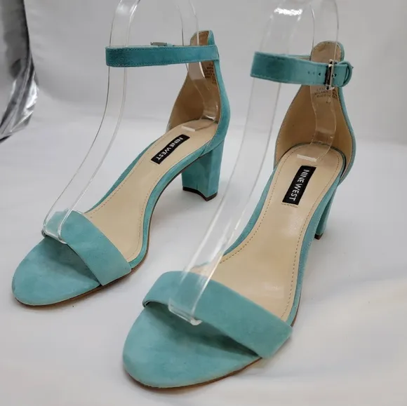 Suede Turquoise Nine West ankle strap block heels 2.5&quot;