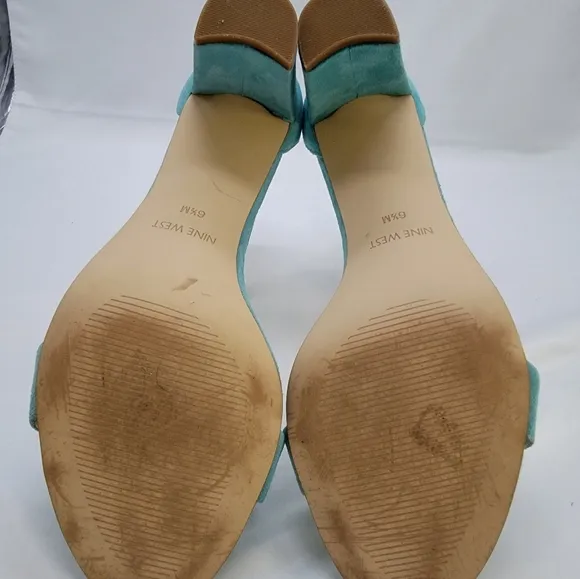 Suede Turquoise Nine West ankle strap block heels 2.5&quot;