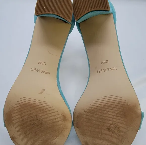 Suede Turquoise Nine West ankle strap block heels 2.5&quot;