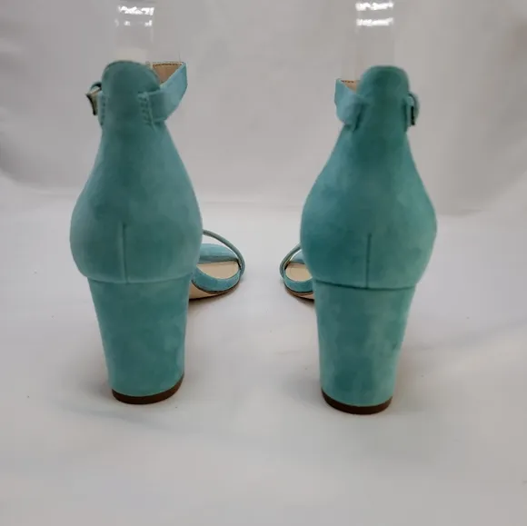 Suede Turquoise Nine West ankle strap block heels 2.5&quot;
