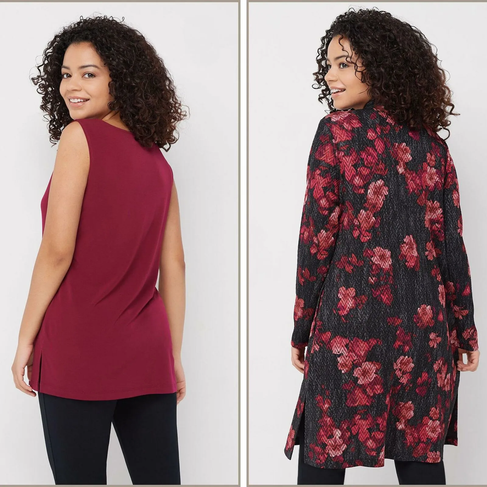 Susan Graver Petite Printed Novelty Knit Duster Cardigan & Tank Top