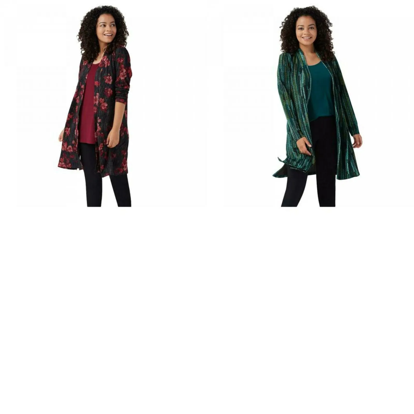 Susan Graver Petite Printed Novelty Knit Duster Cardigan & Tank Top