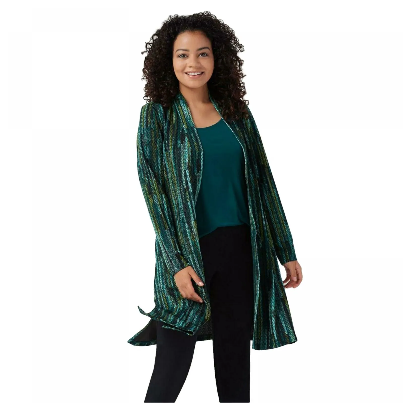 Susan Graver Petite Printed Novelty Knit Duster Cardigan & Tank Top