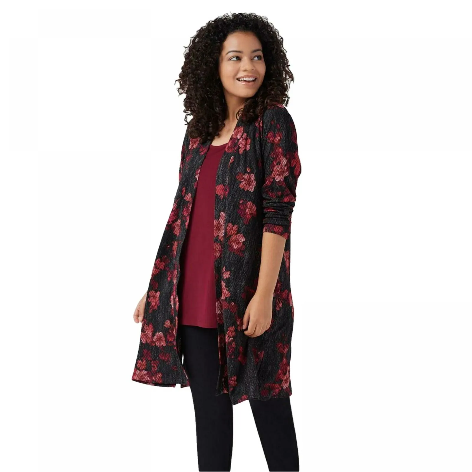 Susan Graver Petite Printed Novelty Knit Duster Cardigan & Tank Top