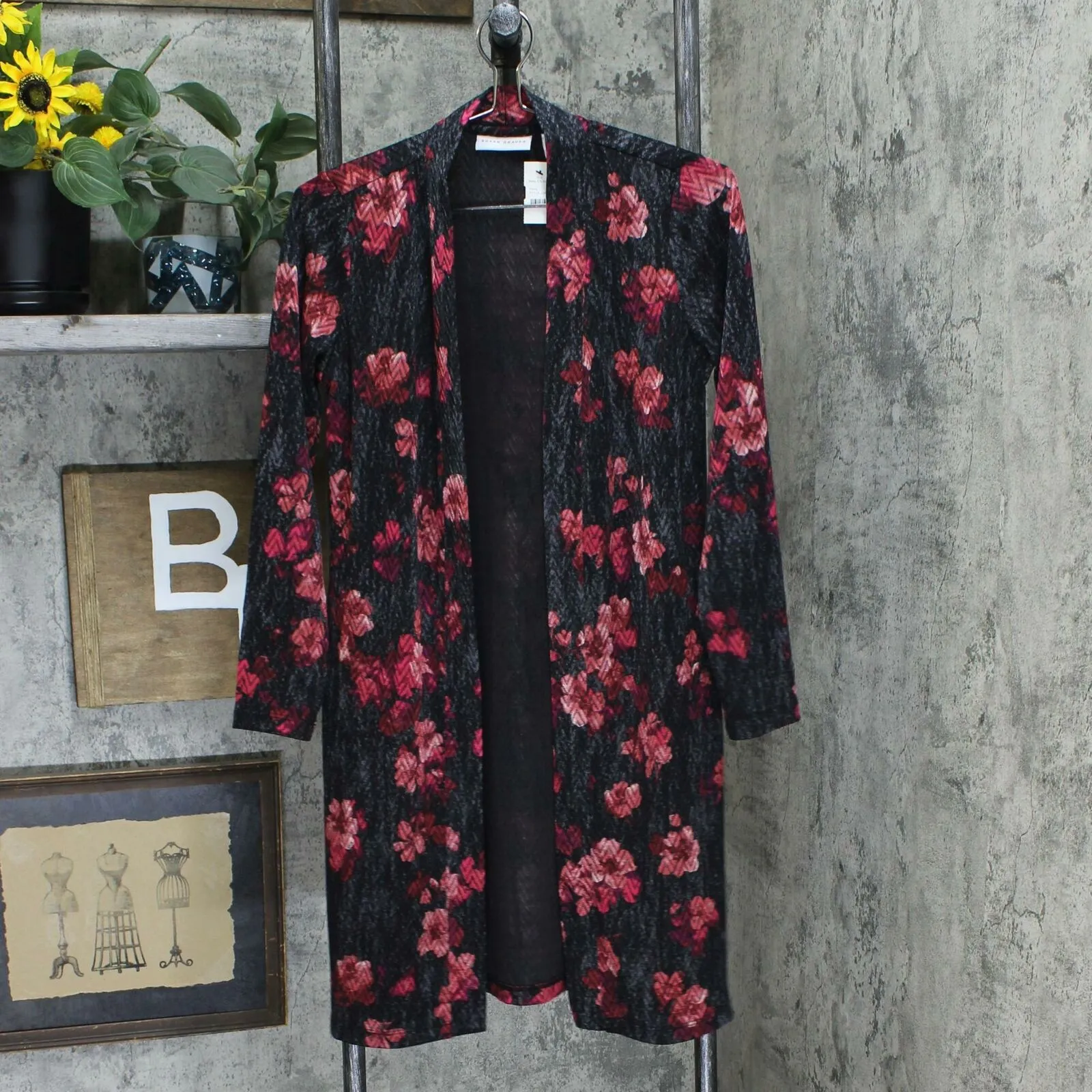 Susan Graver Petite Printed Novelty Knit Duster Cardigan & Tank Top