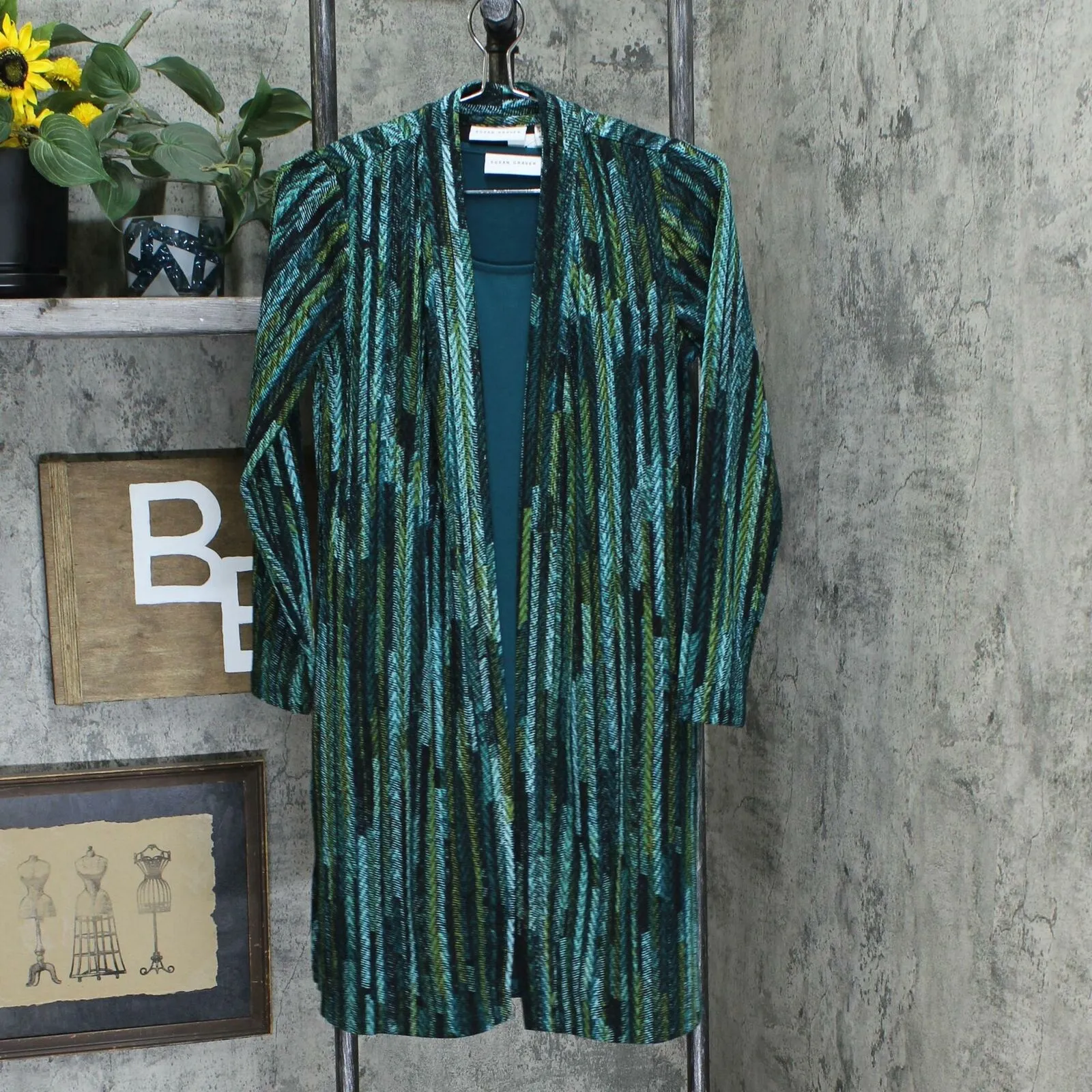 Susan Graver Petite Printed Novelty Knit Duster Cardigan & Tank Top