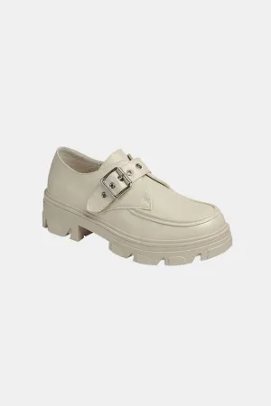 Taupe Buckled Platform Lug Sole Loafers
