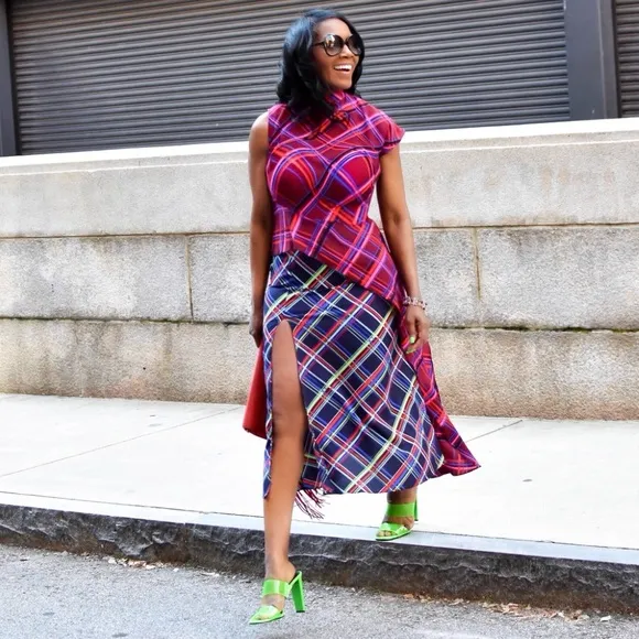 Topshop Plaid Asymmetrical Dress with High Slit- Beautiful fit. Worn once