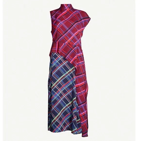 Topshop Plaid Asymmetrical Dress with High Slit- Beautiful fit. Worn once