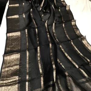 Trending Black Beauty Banarasi Kora Silk Party Wear Heavy Saree