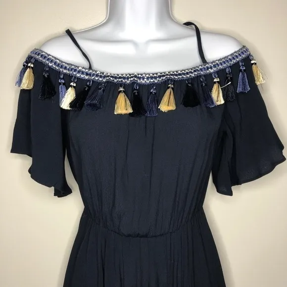 Tularosa Off the Shoulder Fiesta Tassel Midi Dress