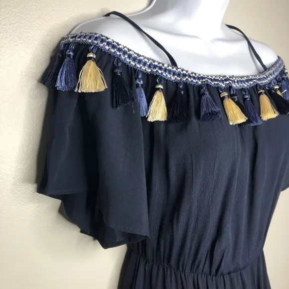 Tularosa Off the Shoulder Fiesta Tassel Midi Dress